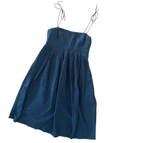 GAP Eyelet Cotton Spaghetti Strap Square Neck Above Knee Dress Size 10 Lined - Picture 1 of 14